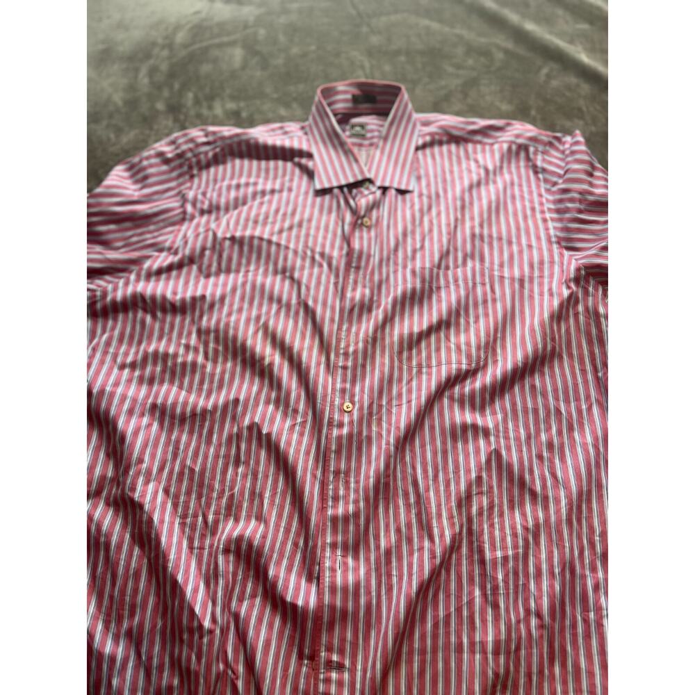 Peter Millar Button Down Shirt Mens XXL red Striped Long Sleeve Cotton Pocket